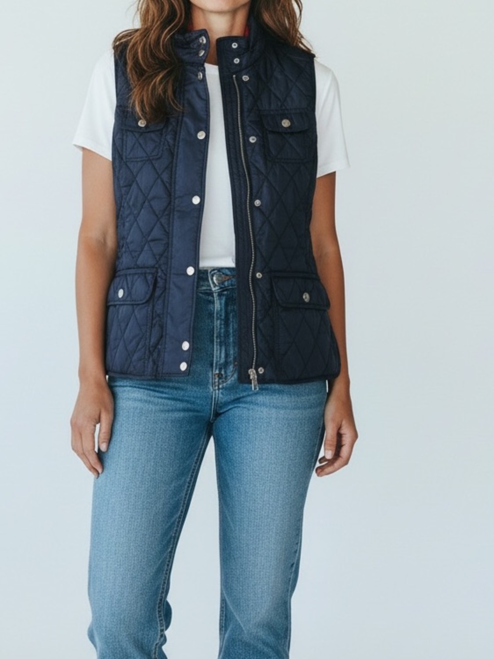 Banana Republic Quilted Navy Vest with Snap Placket